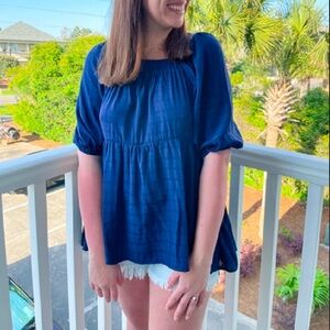 NWT Women's Navy Square Neck Top by Glam - Medium